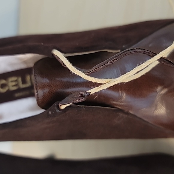 CELIN Brown Leather/Suede Vintage Heels    Ankle Booties Size 37.5 - Picture 8 of 8